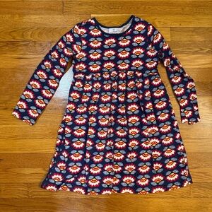 Hanna Andersson Long-Sleeve Floral Skater Dress Blue/Red - Size 140 (girl's 10)